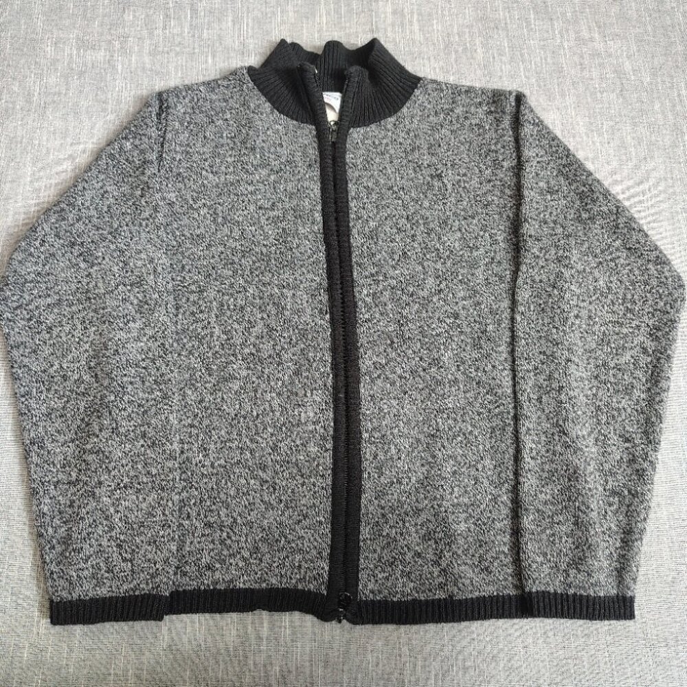 VINTAGE ILANCO Sweater Jacket Size Medium Gray Knitted Full Zip Wool Canada